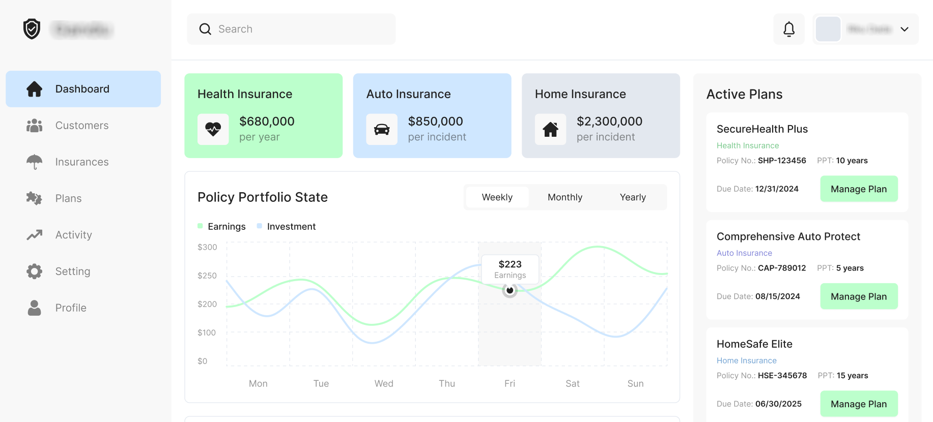 Insurance dashboard overview