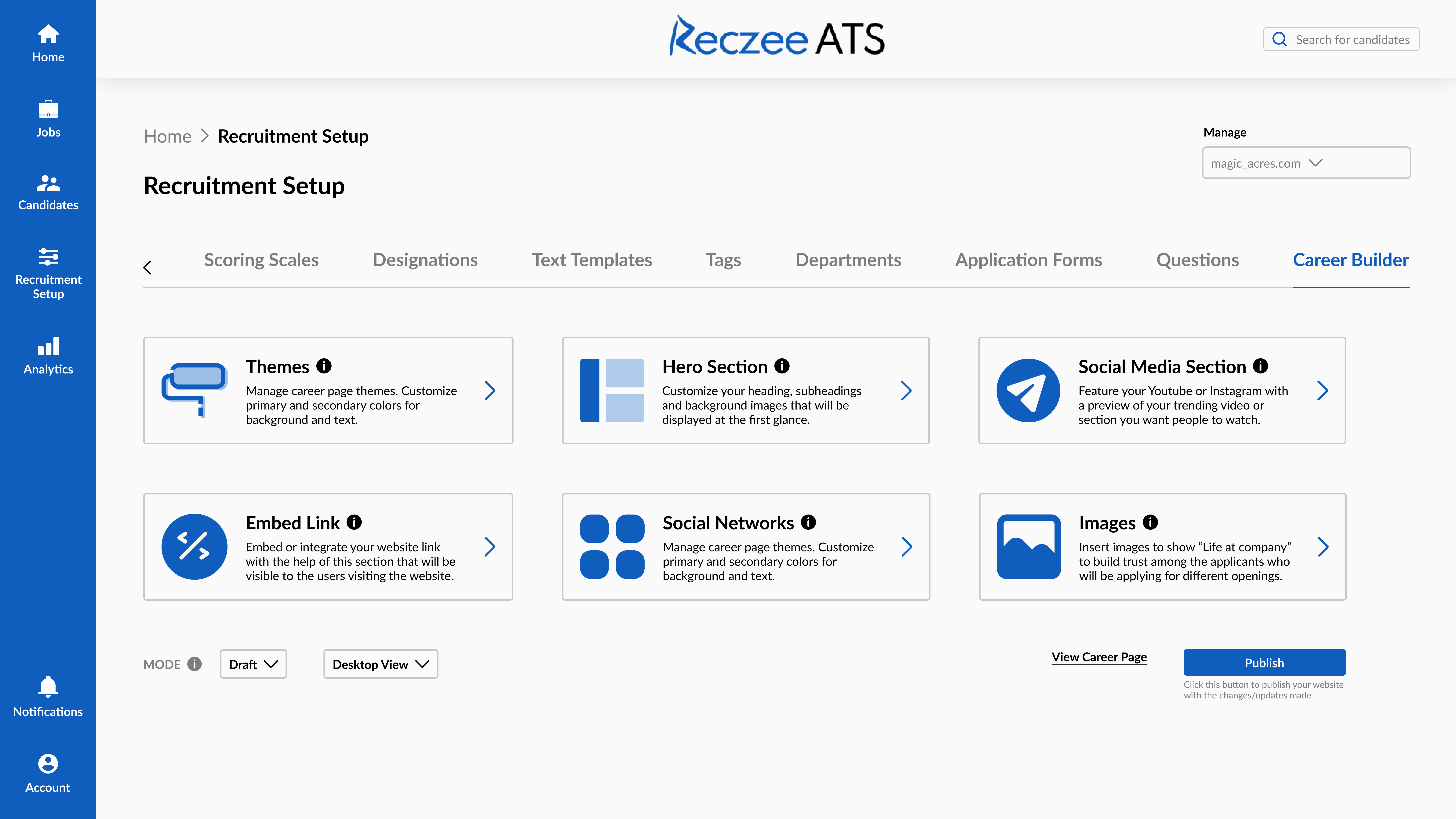 ATS Dashboard configuration screen